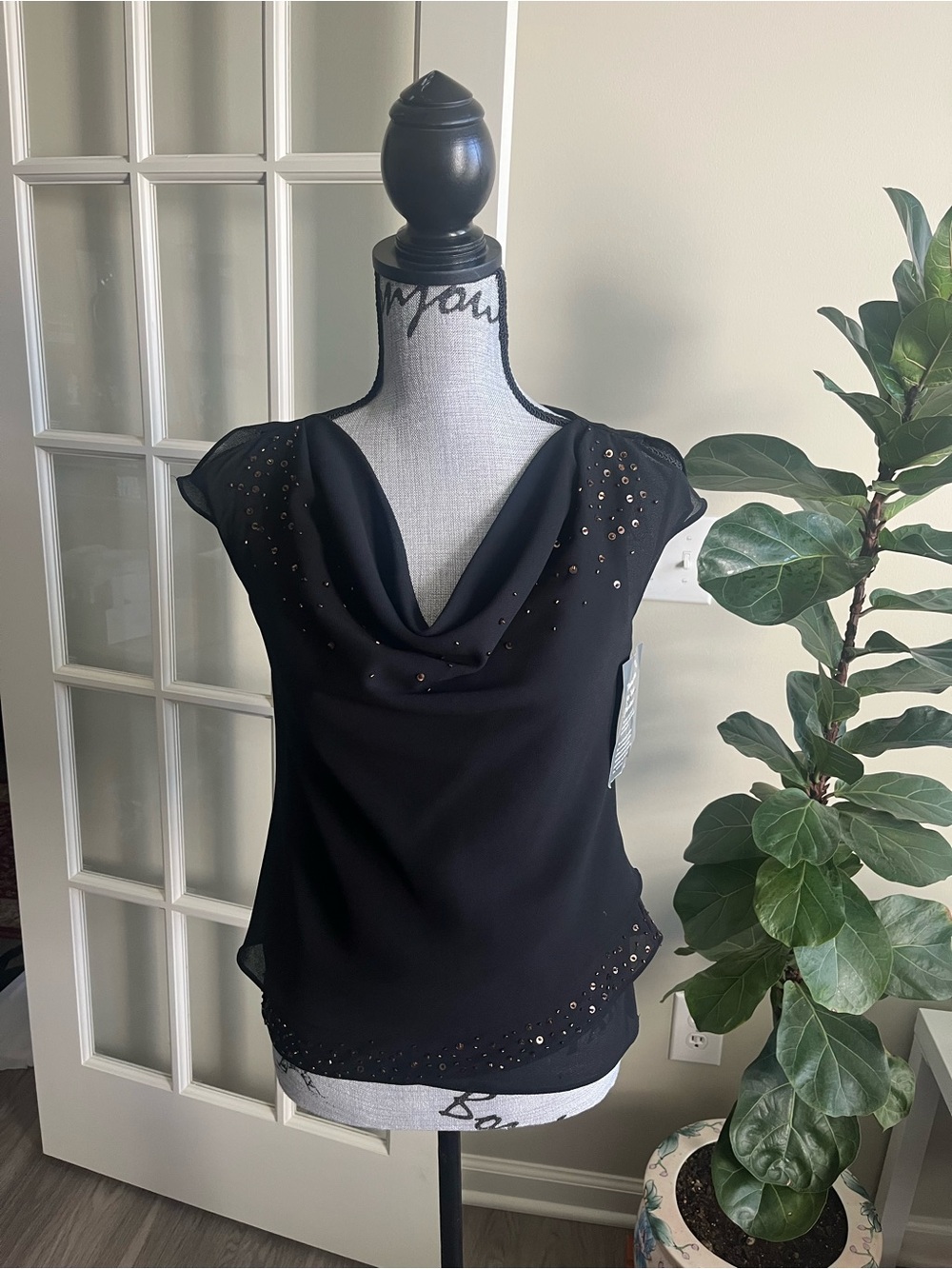 BNWT Authentic Y2K Amanda Smith Petite split sleeve beaded top 6P